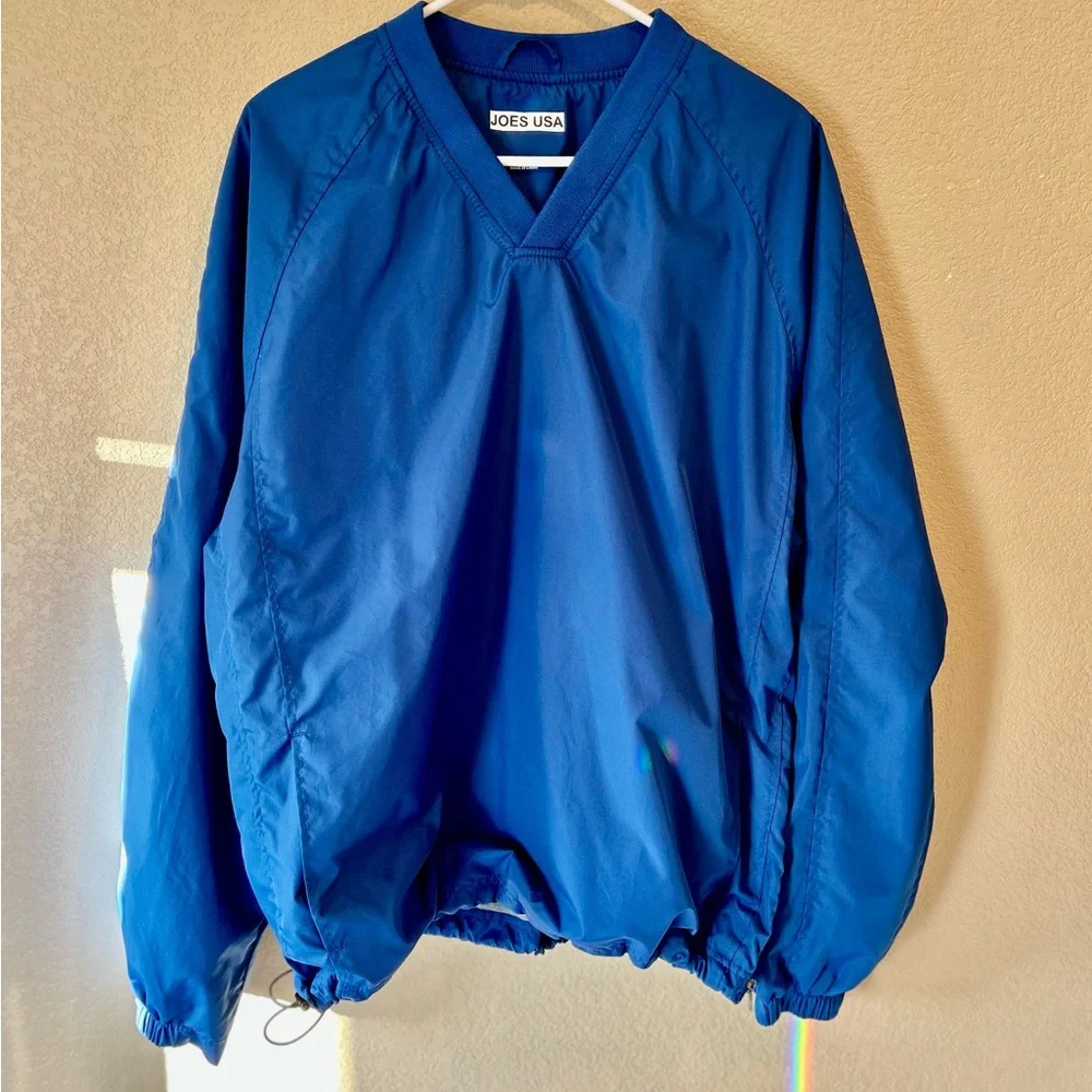 Blue V-Neck Lined Pullover Windbreaker with Toggle Tightener Size L